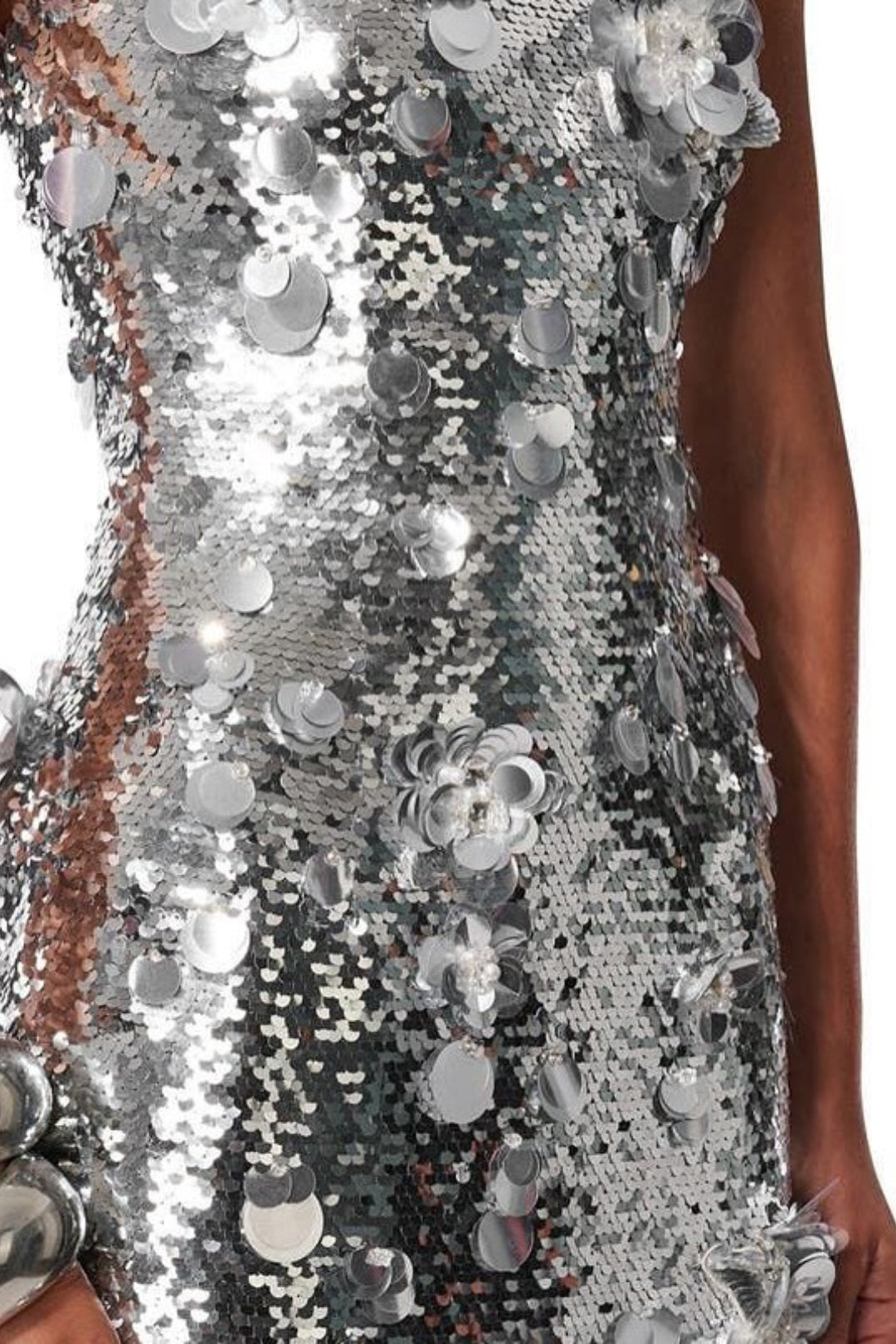 Silver Sequin 3D Flower Elegant Prom Dress