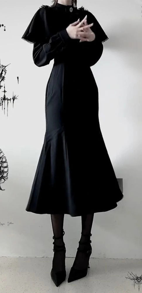 Black Bodycon Lace Midi Dress