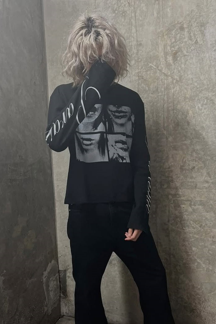 Gothic Punk 3D Print Long Sleeve Knit Top