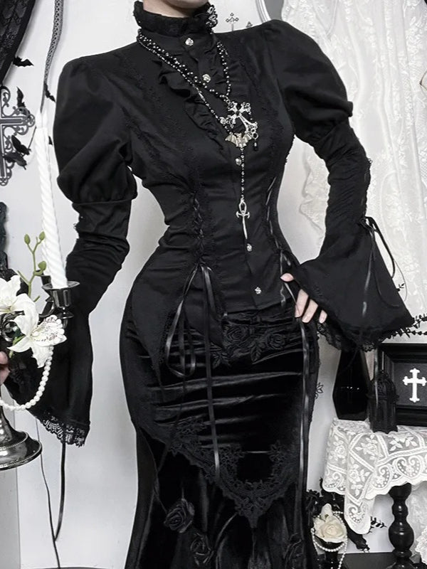 Vintage Dark Aesthetic Fitted Blouse