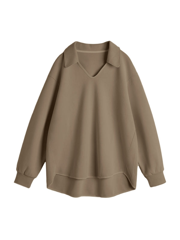 Solid Color V Neck Asymmetric Hem Oversized Hoodie