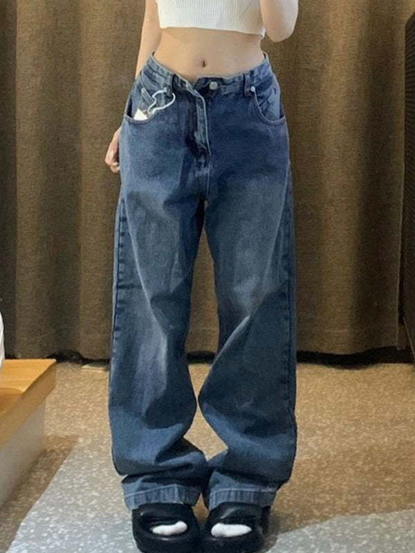 Vintage Blue Straight Boyfriend Jeans