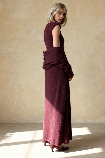Vintage Knit Cardigan and Sleeveless Dress Two Piece Set