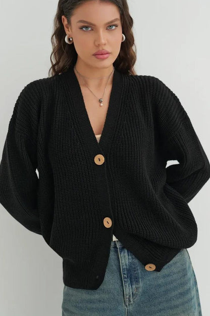 Relaxed Fit Solid Color Cardigan