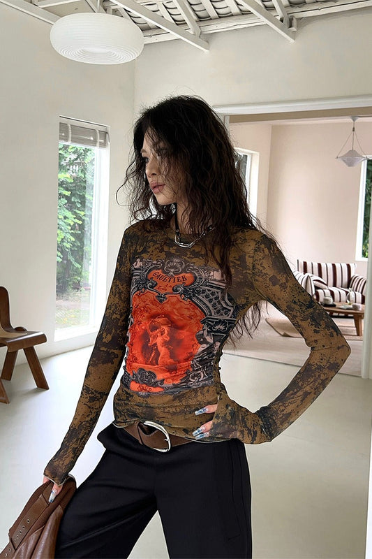Graphic Mesh Slim Fit Mesh Top