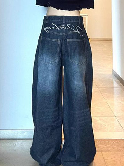 Vintage Navy Blue Straight Boyfriend Jeans
