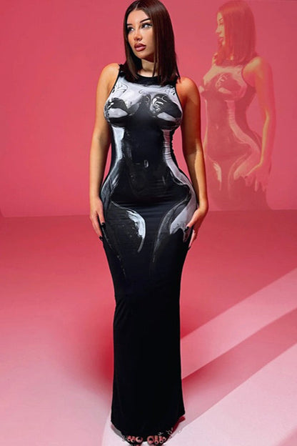 Halloween Sexy Sleeveless Floral Bodycon Maxi Dress