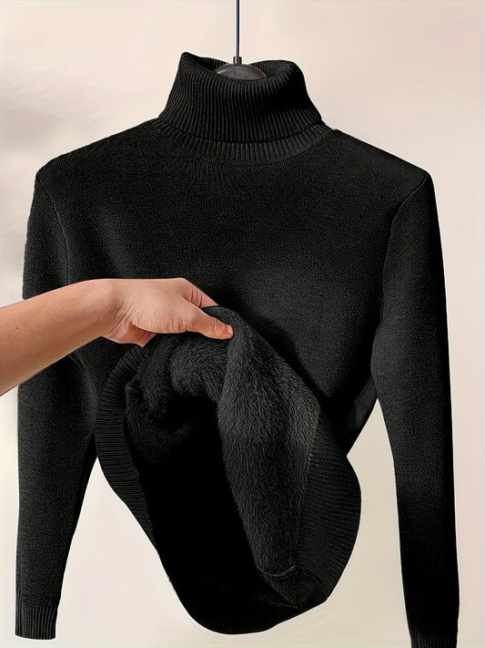 Elegante jersey de cuello alto de color liso para mujer con forro polar | Ideal para otoño/invierno