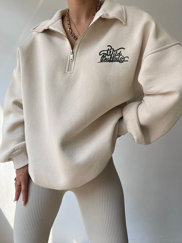 Letter Print Half Zip Sweatshirt