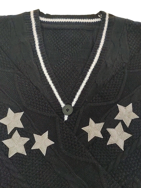 Oversize Star Embroidered Cable Knit Cardigan