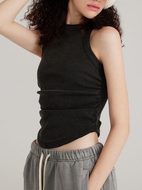 Short Washed Pleated Women Vest