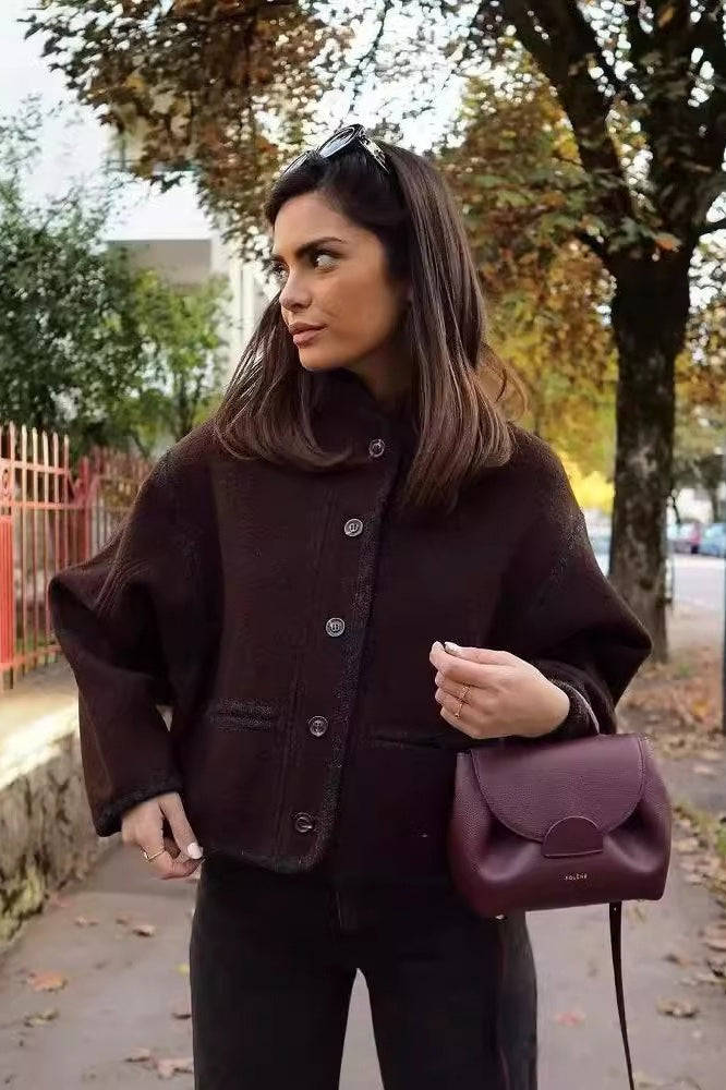 Structured Ribbed Stand Collar Coat
