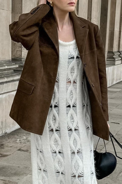 Casual Suede Finish Longline Jacket