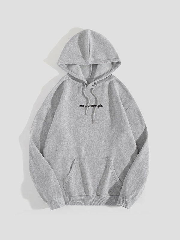 Letter Print Kangaroo Pocket Drawstring Oversized Hoodie
