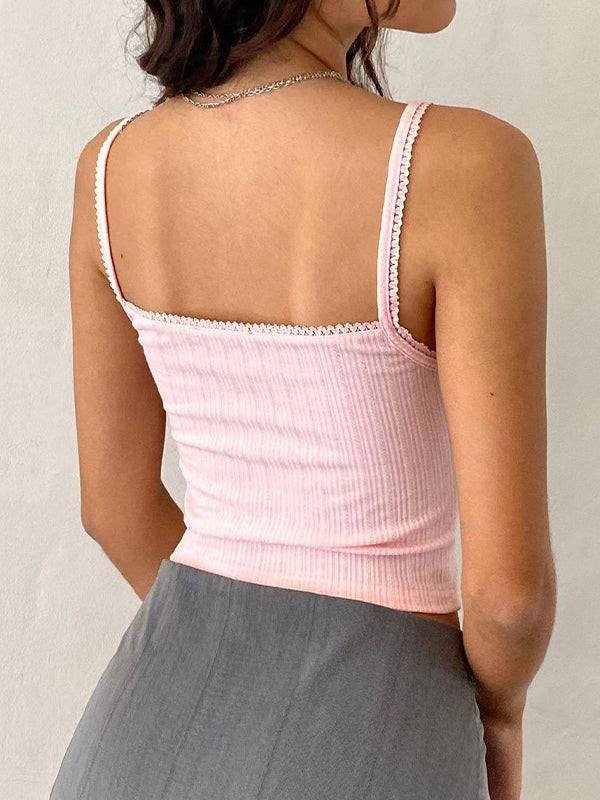 Plain Bow Lace Slim Fit Cami Top
