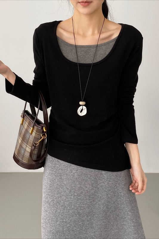 Chic Fleece Fake Two-Piece Split Hem Slim Base Layer