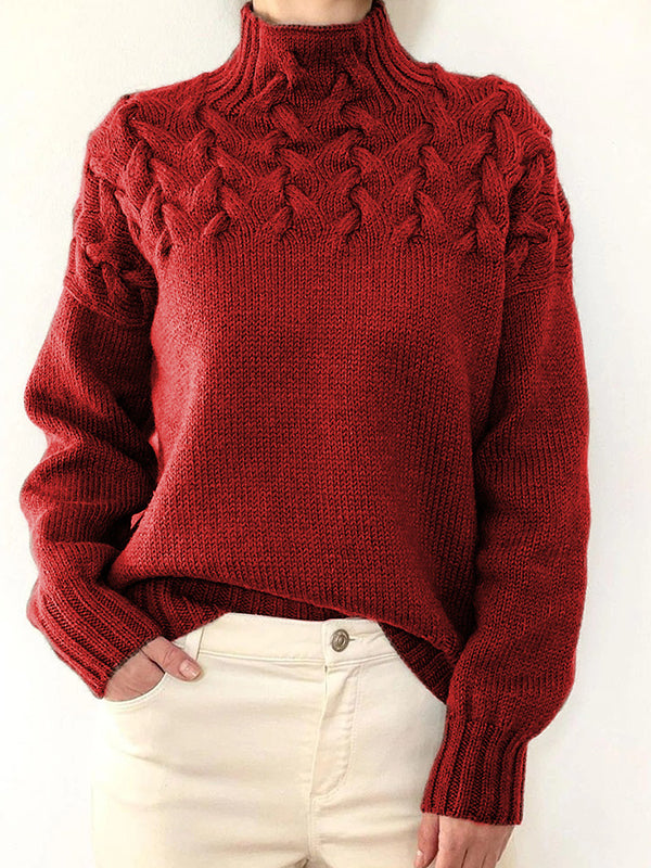 Solid Cable Knit Splice Turtleneck Sweater