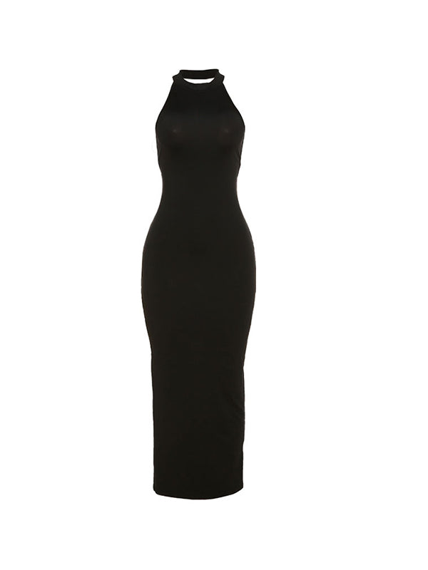 Backless Halter Thigh Split Maxi Dress