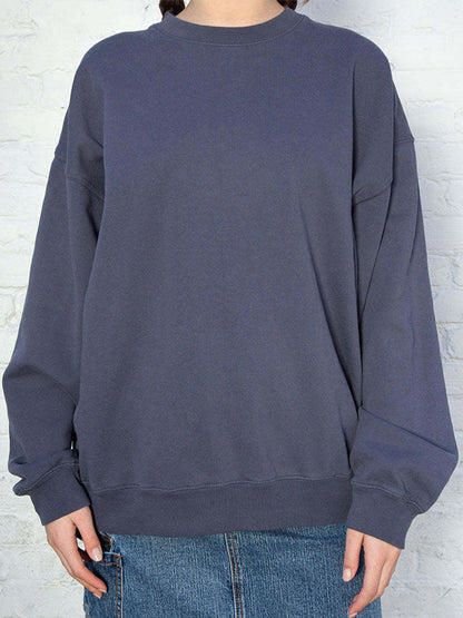 Solid Crew Neck Pullover Sweatshirt