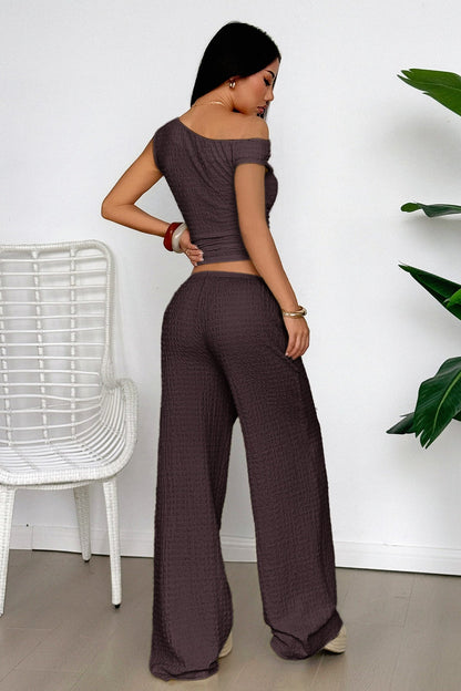 Textured Asymmetrical Tank Top Wide Leg Pants Set