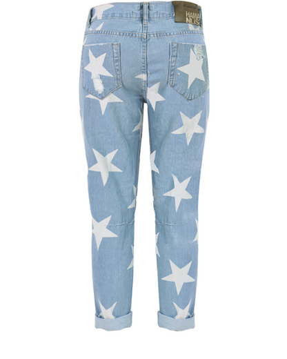 Star Print Ripped Straight-Leg Trousers