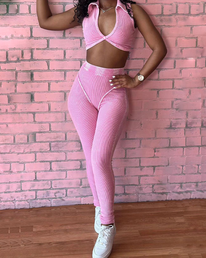 Slim High Waist Trousers Set