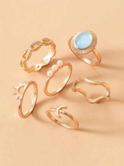6pcs Faux Pearl Decor Ring for Women