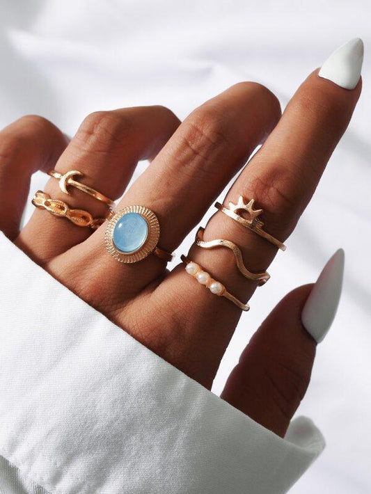 6pcs Faux Pearl Decor Ring for Women