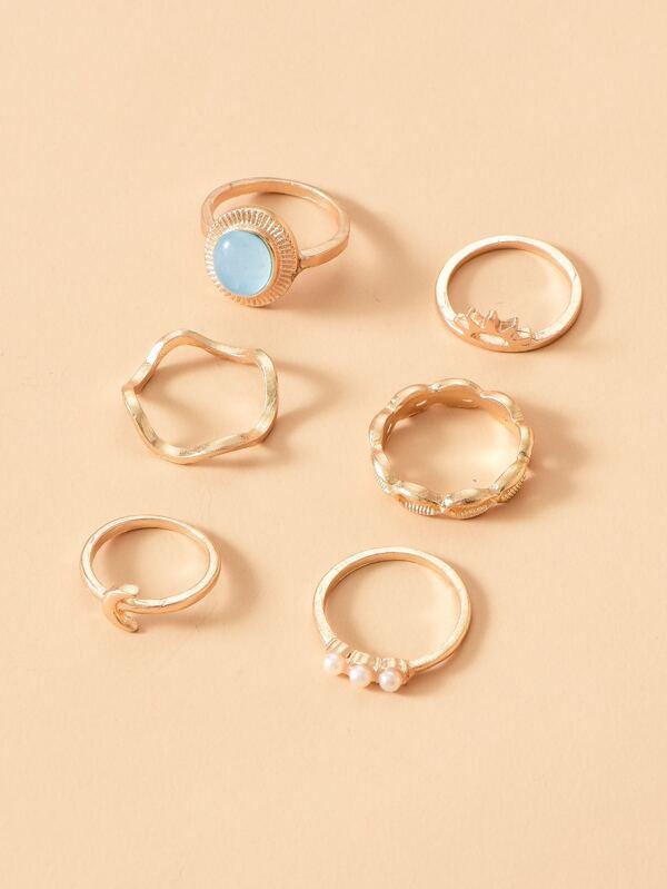 6pcs Faux Pearl Decor Ring for Women