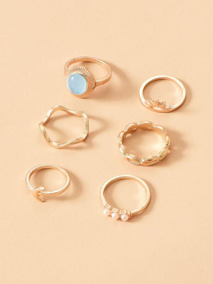 6pcs Faux Pearl Decor Ring for Women