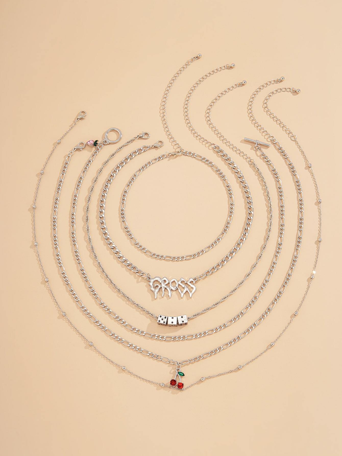 6pcs Rhinestone Fruit Decor Necklace for Women