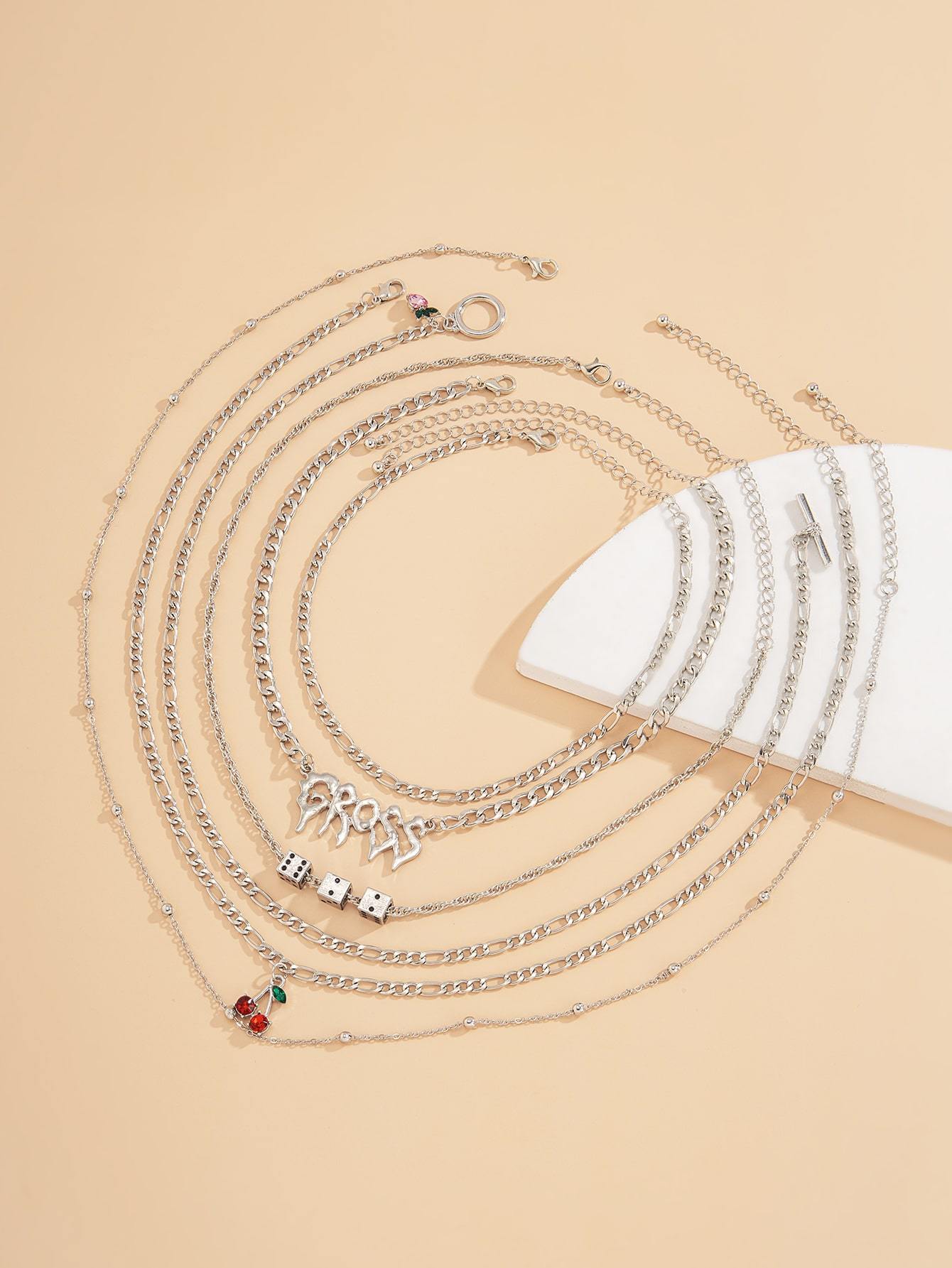 6pcs Rhinestone Fruit Decor Necklace for Women