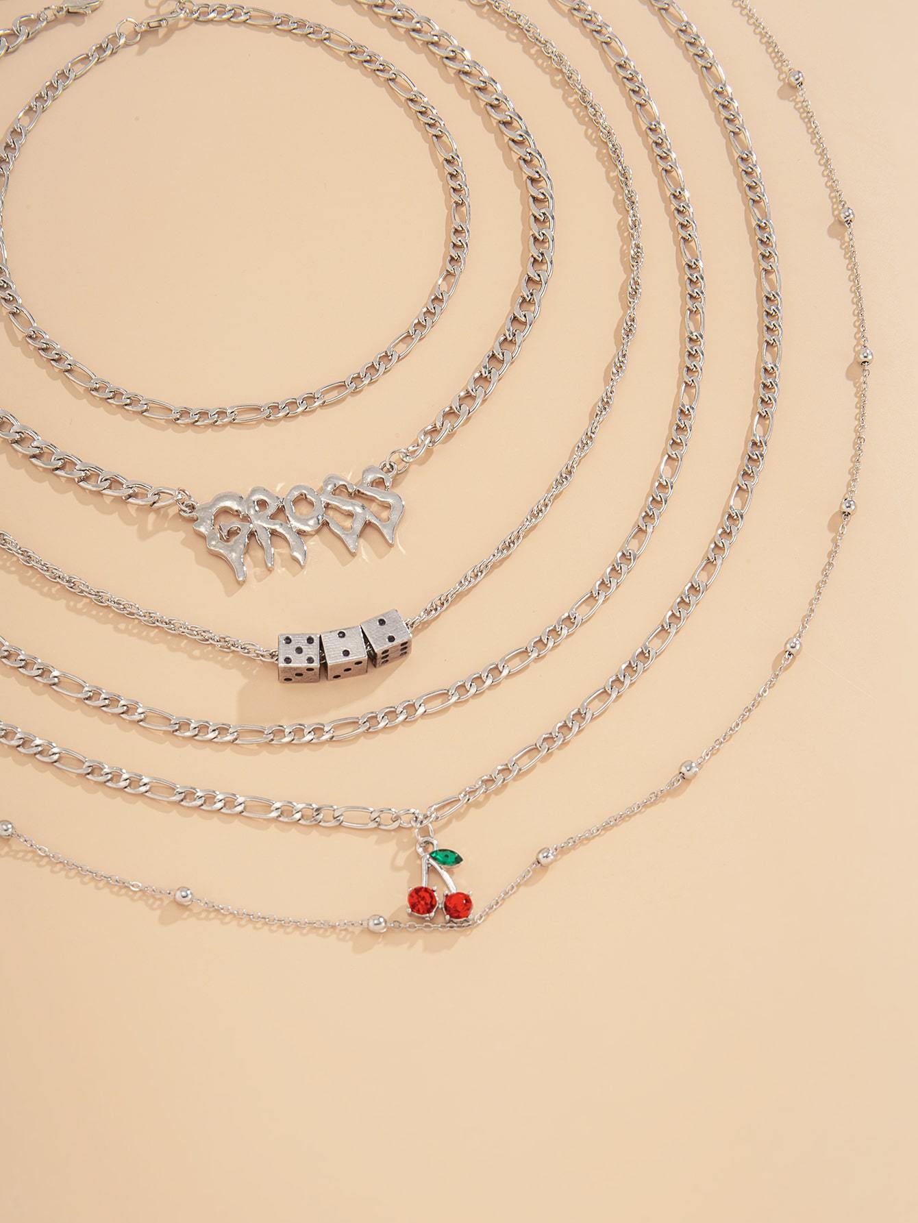 6pcs Rhinestone Fruit Decor Necklace for Women