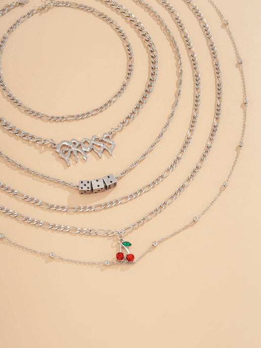 6pcs Rhinestone Fruit Decor Necklace for Women