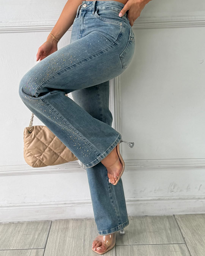Diamond-Studded Straight-Leg Jeans (Pre-Sale)