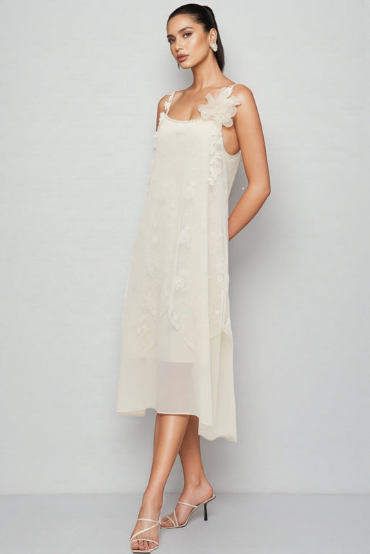 Wrenk Sleeveless Embroidered Flower Midi Dress