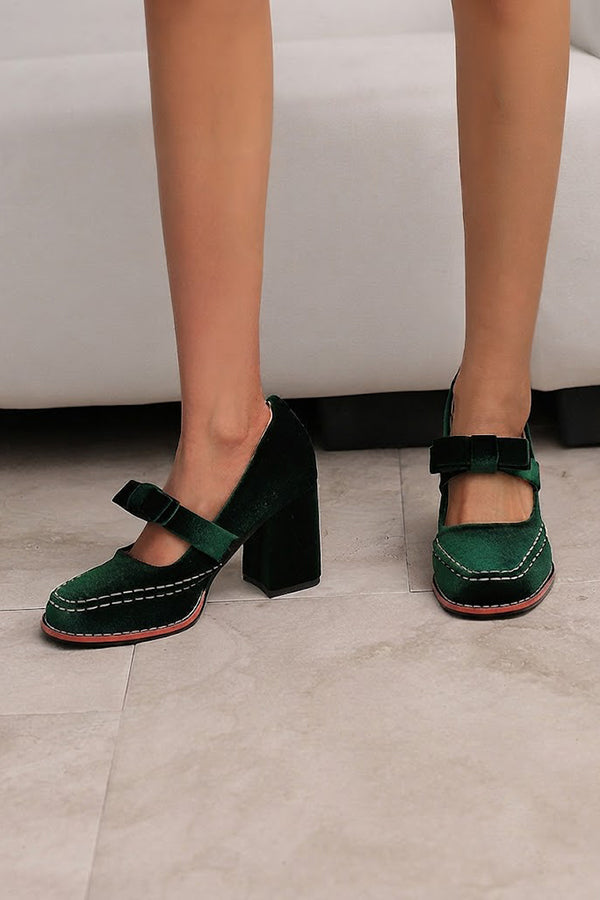 Square-toe Bow High Heels