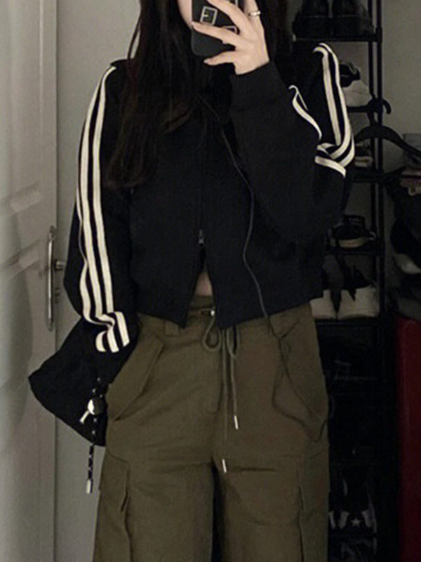American Retro Striped Short Style Jacket