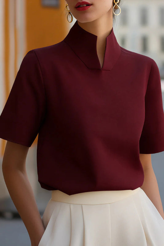 Stylish Stand-up Collar Short-sleeved Casual Chinese-style Shirt