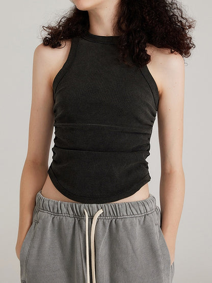 Short Washed Pleated Women Vest