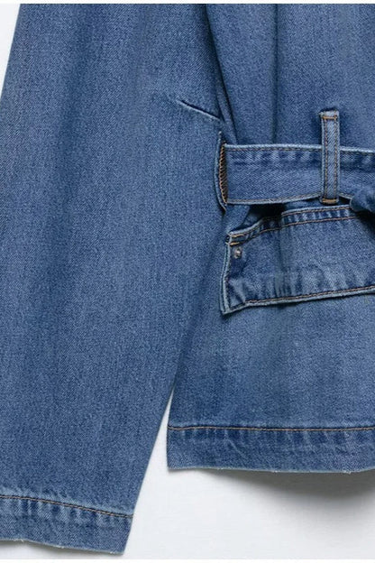 Belted Patchwork Denim Jacket