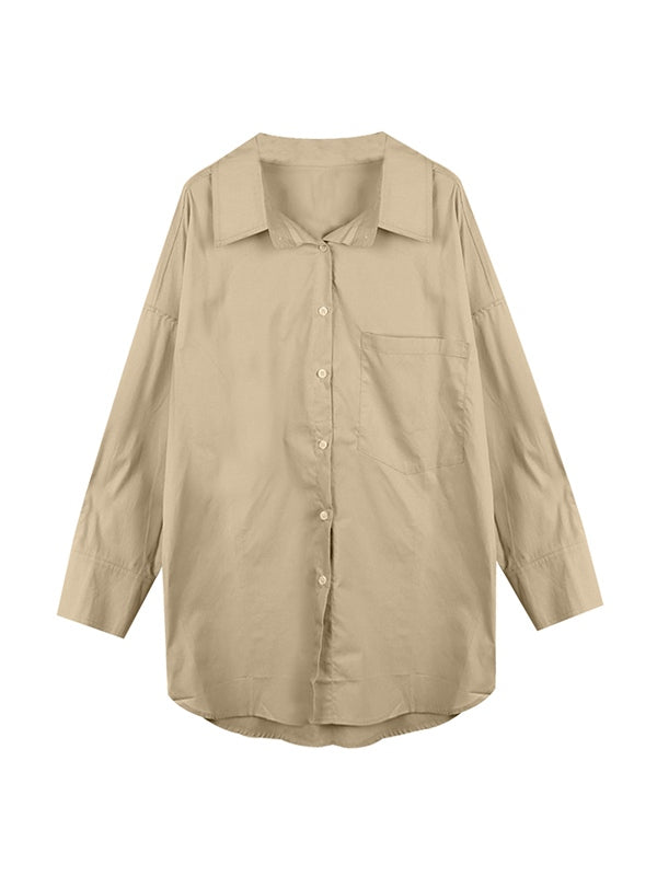 Solid Color Versatile Loose Long Sleeve Blouse