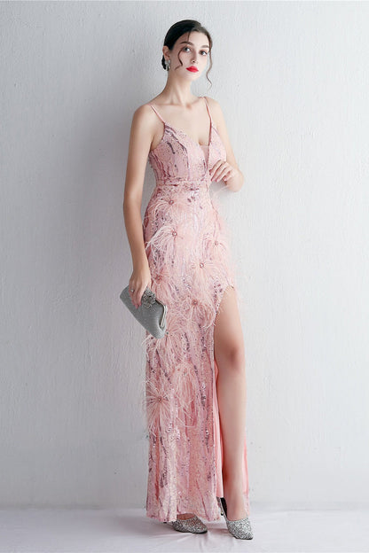 Intricate Beadwork Figure Hugging Gown Formal Dress