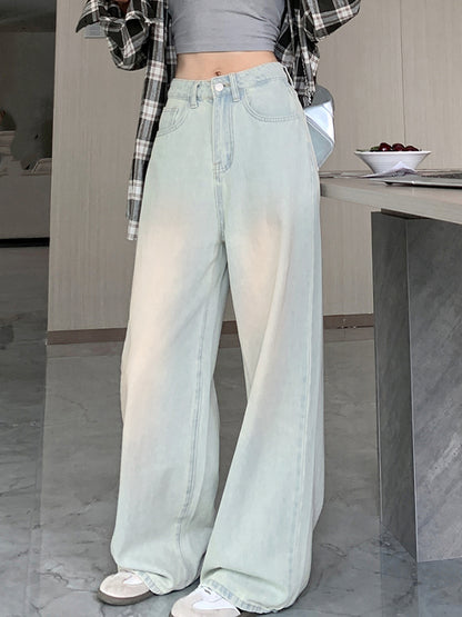 Light Washed High Waist Mopping Boyfriend Jeans