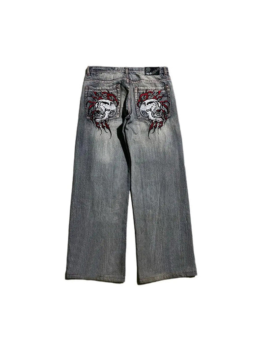 Skull Embroidery Loose Boyfriend Jeans