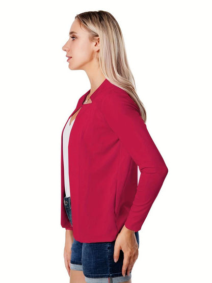 Women's Solid Color Open Front Stand Collar Blazer | For Everyday Wear