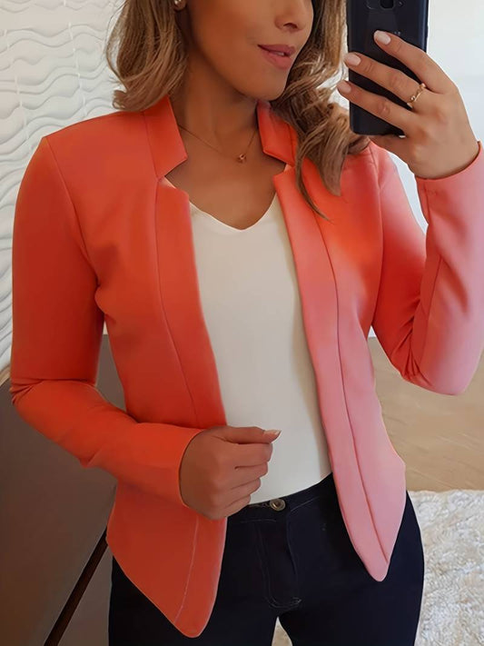 Women's Solid Color Open Front Stand Collar Blazer | For Everyday Wear