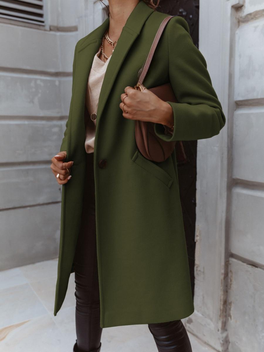 Solid Color Lapel Mid-length Button Wool Coat