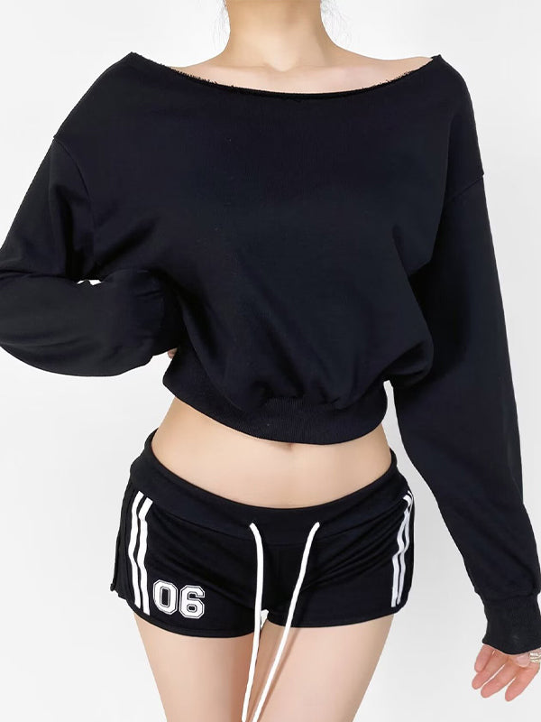 Off-The-Shoulder Long Sleeves With Bateau Neckline Sweatshirts
