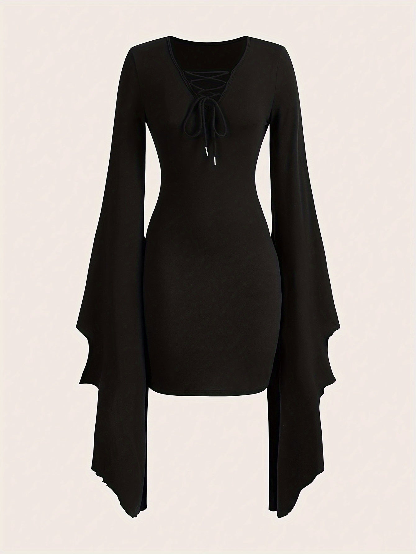 V Neck Asymmetrical Lace Dress Lace Up V Neck Asymmetrical Dress, Y2K Long Sleeve Dress For & Fall, Clothing